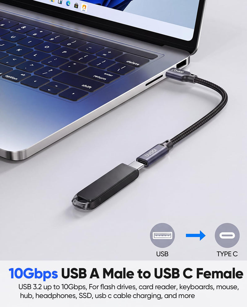 USB C Female to USB A Male Adapter 10Gbps Data Transfer Cable 60W&3A | USB Male to USB C Female Adapter USB 3.2 Gen 2 Type C OTG Charging Compatible for Flash Disk, Laptop, PC, Charger, Quest Link 0.5FT 1