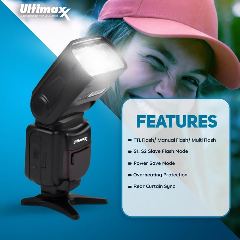 Ultimaxx’s Professional TTL Flash with LCD Display & Cases for Canon EOS 5DS 5DSR 5S Mark IV 5D Mark IV 6D 6D Mark II 7D 77D 90D M5 M50 R RP Rebel SL3 SL2 T8i T7 T7i T6i T6s T6 T5i T5 T4i T3i & More