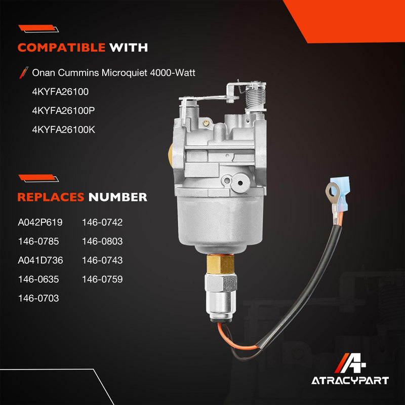 Carburetor Carb with Gaskets for Onan Cummins Generator & Microquiet 4000-Watt 4KYFA26100 4KYFA26100P 4KYFA26100K Replace# A042P619, A041D736, 146-0785 Carburetor with Gaskets