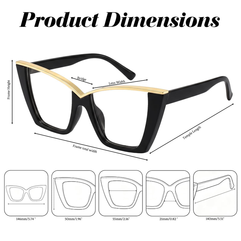 Fashion Cat Eye Blue Light Blocking Glasses for Women Men Oversized Eyewear Frame Black