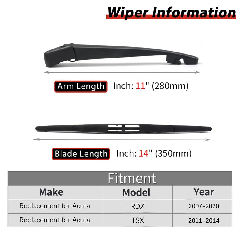  [AUSTRALIA] - Replacement for Acura RDX 2007-2020, TSX 2011-2014 OTUAYAUTO Rear Windshield Wiper Arm Blade Set - Replaces OEM#: 76720-STX-A01 Factory Style Back Wiper Rear Wiper Arm and Blade Replacement for Acura RDX 2007-2020
