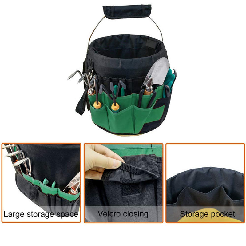 Green Gardening Tools Organizer 5 Gallon Bucket Tools Kit Storage Organizer with Handle, Garden 42 Pockets Tools Management Bucket Bag Trays, Insert Bucket Boss Tools Organizer (Tools Excluded), Black, 17.91 inch x 11.81 inch Green
