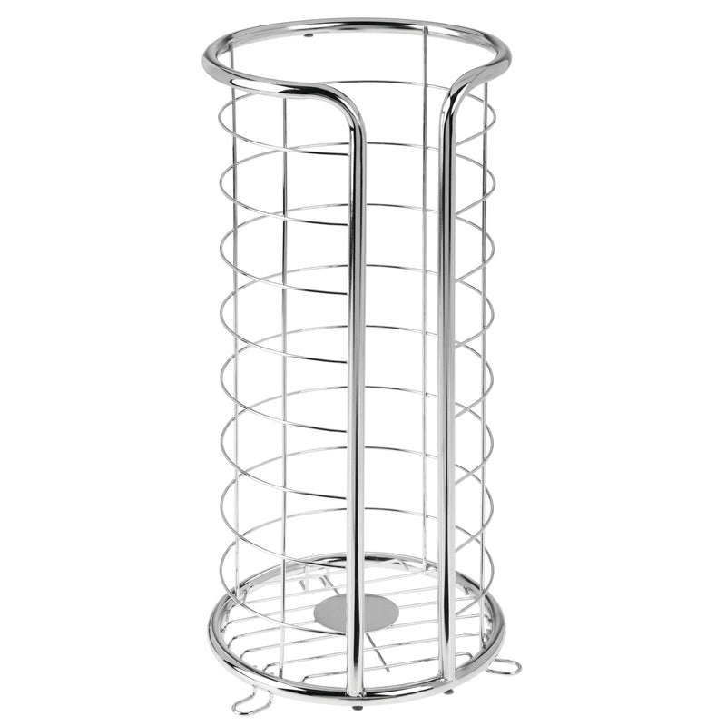 mDesign Metal Free Standing Toilet Paper Organizer Stand - 3 Rolls of Jumbo Toilet Tissue Storage - Bathroom Decor Accessory for Under Sink, Vanity, and Inside Cabinet Shelf - Omni Collection, Chrome