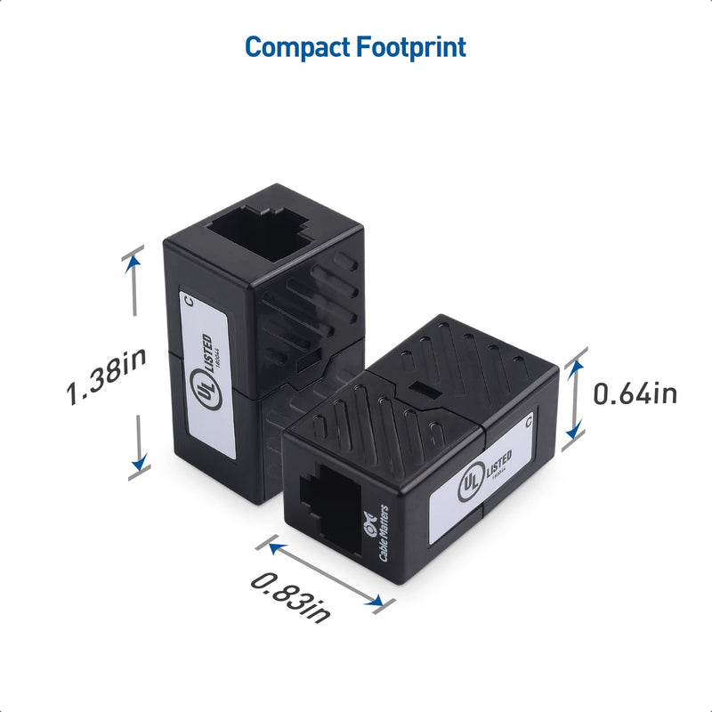 Cable Matters [UL Listed] 5-Pack 10Gbps Cat 6 Ethernet Coupler (RJ45 Coupler, Cat6 RJ45 Female to Female Adapter, Ethernet Extender Adapter) in Black, Compatible with Cat6A, Cat5e