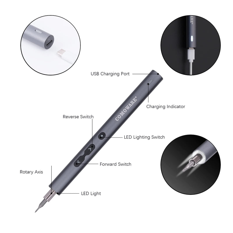 COMOWARE Mini Electric Screwdriver, 50 in 1 Precision Screwdriver Set w/LED Light, 48 Magnetic Bits w/Storage Case, Rechargeable Handy Repair Tool for Phone, Watch, Camera 50 Pcs Screwdriver