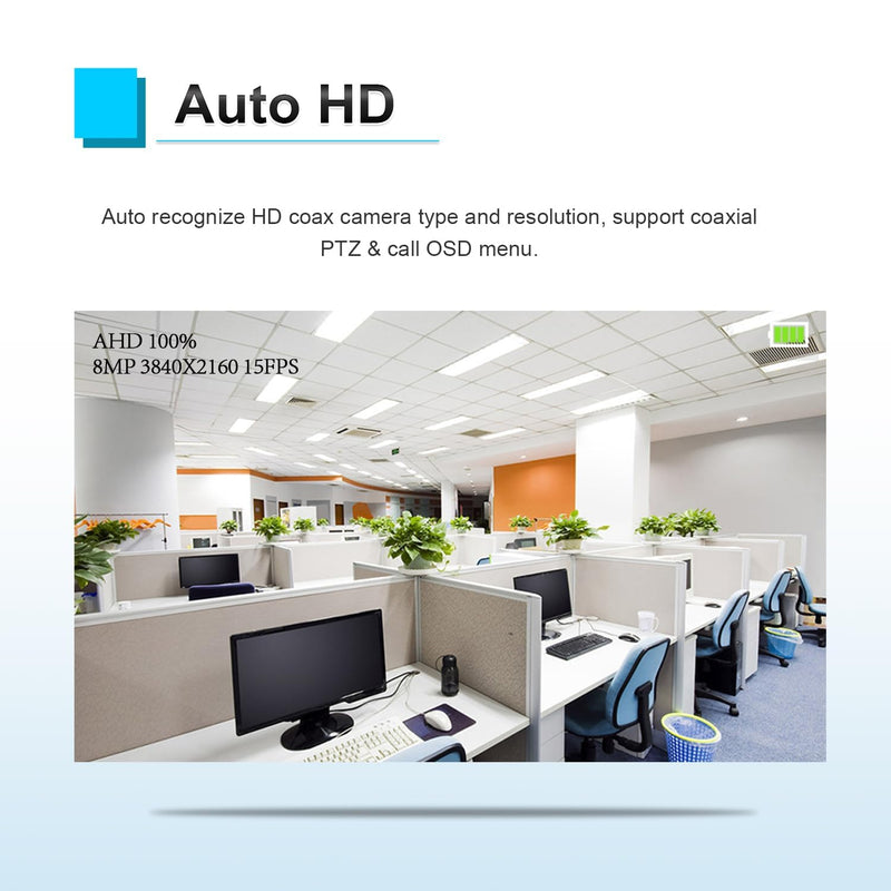 EVERSECU 4.3 Inch CVI TVI AHD CCTV Camera Tester Monitor - 8MP HD Auto Recognition, DC12V Power Output, 5200mAh Battery - Supports PAL/NTSC, Coaxial PTZ Control, Media Player & Audio Test HD-2900
