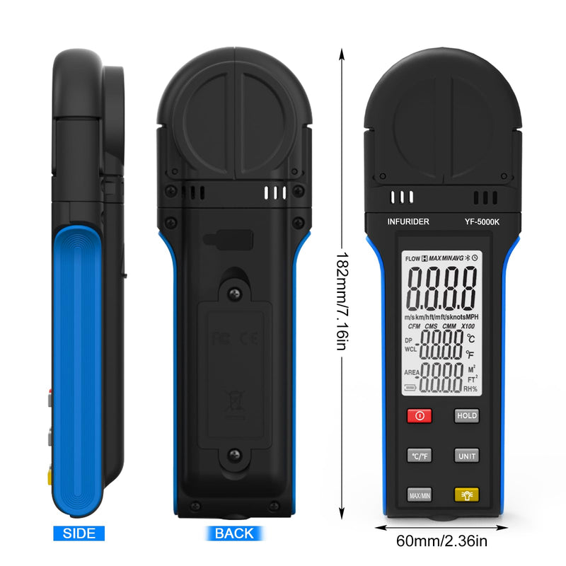 Digital Anemometer Wind Speed Meter, 6-in-1 Wind Gauge for Velocity/Temperature/Relative Humidity, Auto-Off with Data Hold, LCD Backlight, for Shooting, Sailing 5000K