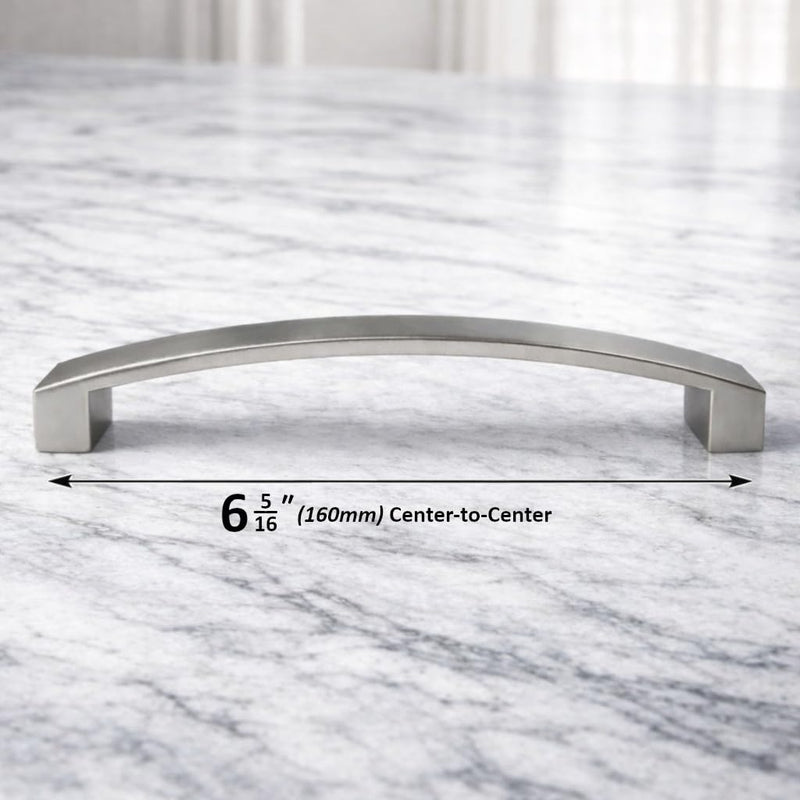 ANGSTROM 5-Pack Curved Arch Cabinet Pulls, Zinc Handle Bar 6.25 Inch (Brushed Nickel) Brushed Nickel
