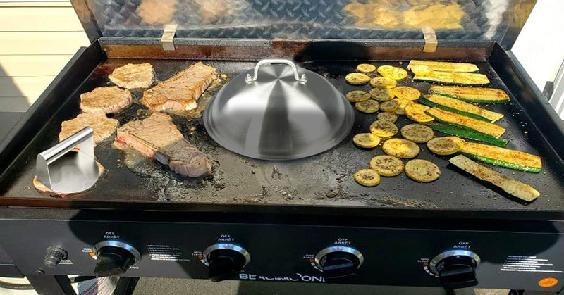 Griddle Accessories Pot Wok Lids - Heavy Duty 12 Inch Round Basting Cover - Stainless Steel - Cheese Melting Dome and Steaming Cover - Best for Use in Flat Top Grill Cooking Indoor Outdoor- 2 Domes