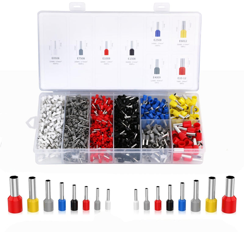 Ferrule Crimping Tool Kit, AWG 10-6 Self-adjustable Ratchet Wire Ferrule Crimper Plier Set with 1800pcs Wire Terminals Crimping Connectors Wire Ends Ferrules, Black/Orange With 1800pcs Wire Connectors