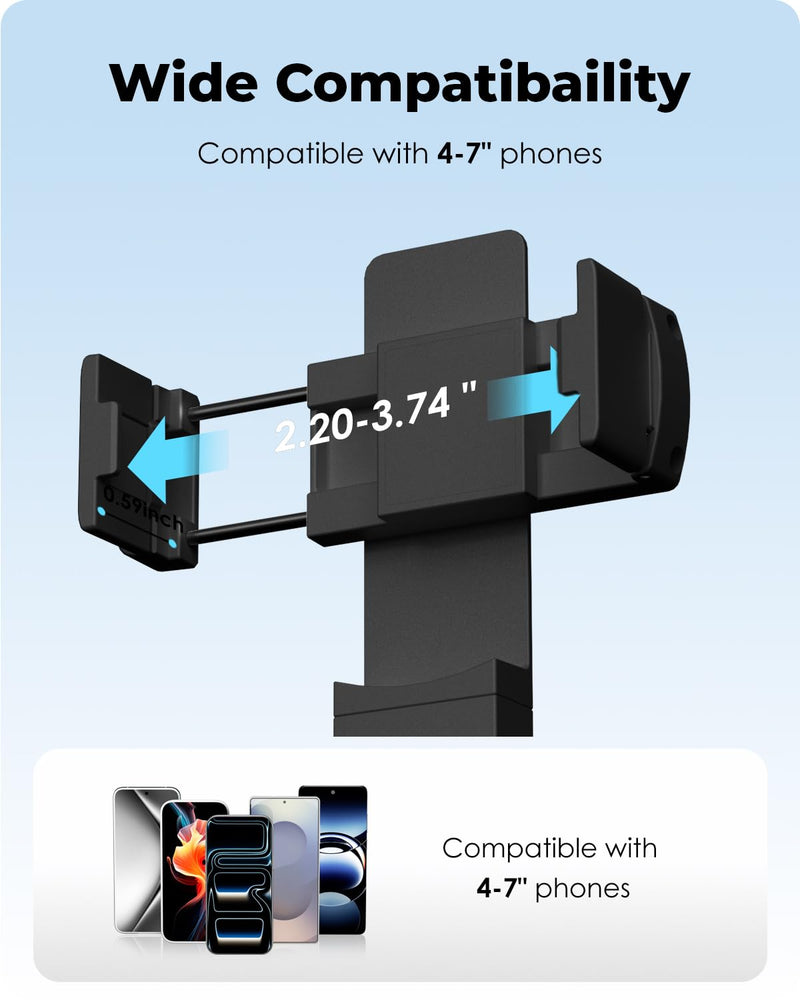 Viozon Selfie Stick with Wireless Remote and Desk Clamp, Lightweight Foldable Travel Phone Holder, Aluminum Portable Selfie Stick Tripod for Video Recording, Photograph, Streaming Black