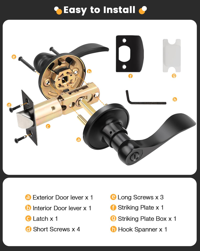 Gobrico Matte Black 1 Pack Privacy Door Handle, Interior Keyless Lever for Bedroom Bathroom, Reversible Wave/Drop Style Door Knob