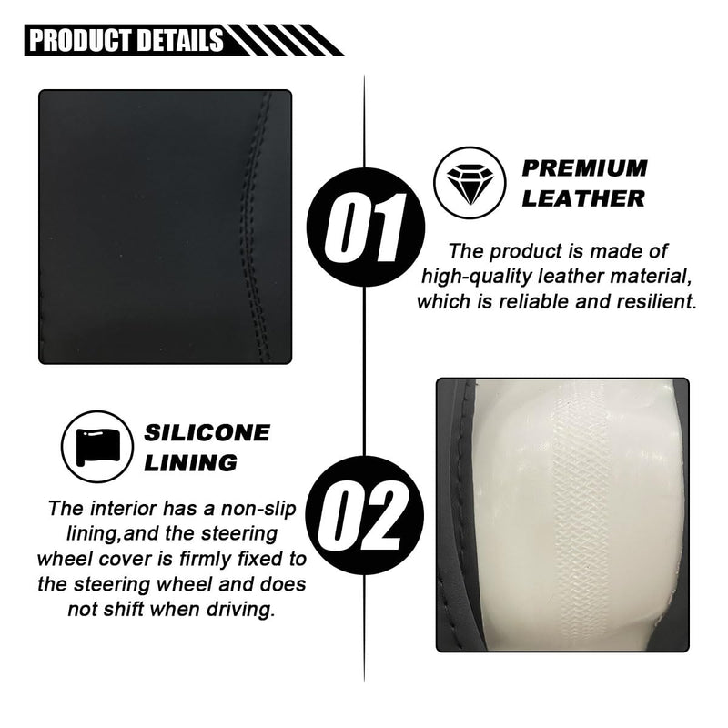 14.5"-15" Car Steering Wheel Cover, Microfiber Leather Cover, Anti-Slip Breathable Steering Wheel Decoration, Universal Steering Wheel Accessories for Diverse Cars (Black) Black