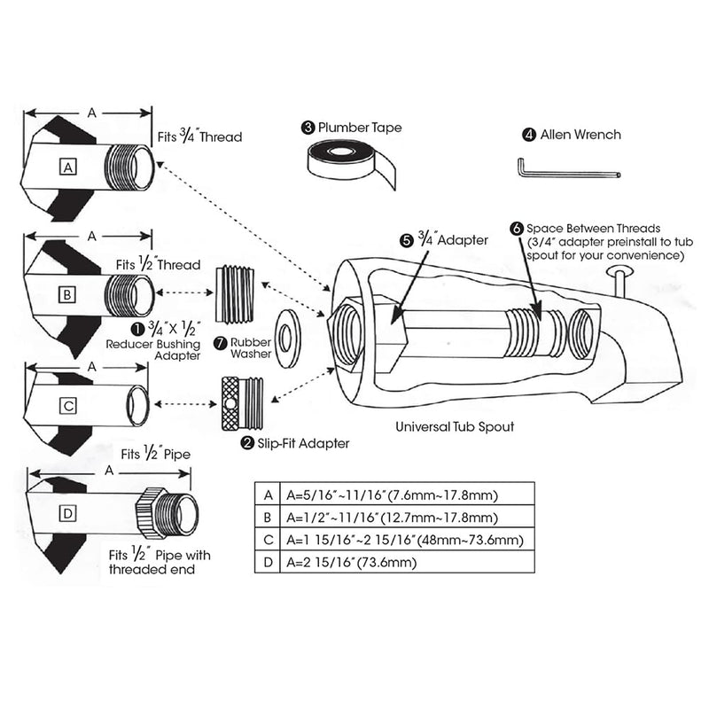Chrome Tub Spout with Diverter slip fit 1/2 inch Copper Tube, High Pressure filtered Handheld Shower with 3 Spray Modes On/Off Switch, 59 inch hose, Bracket, No Drill Required Install Shower set