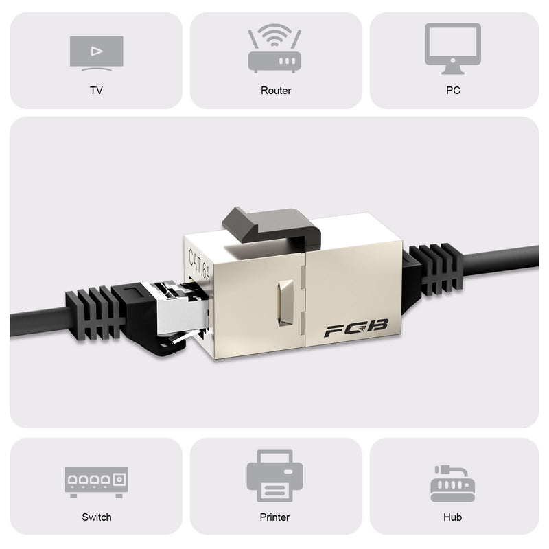 FGB 10Gbps Cat6a Shielded Keystone Coupler, Female to Female RJ45 Keystone Jack, Ethernet Keystone Coupler in Silver, 25 Pack