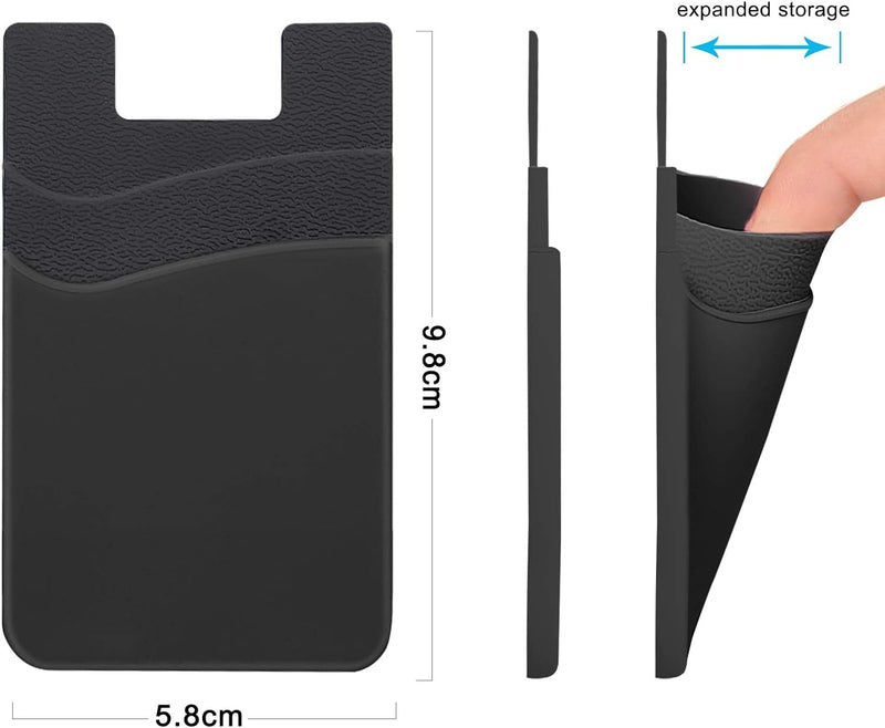 SS Card Holder for Back of Phone, Silicone Phone Wallet Sleeve Pocket Stick on ID Credit Card for All Smartphones