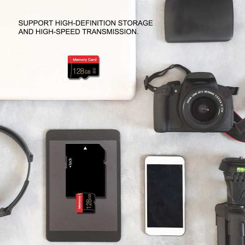 2 Pack Micro Memory Card 128 GB with Adapter, C10/UHS-I/A1, TransFlash Card, TF Card for Camera, Smartphone, Tablet, Drone (Red 128GB*2-S1)