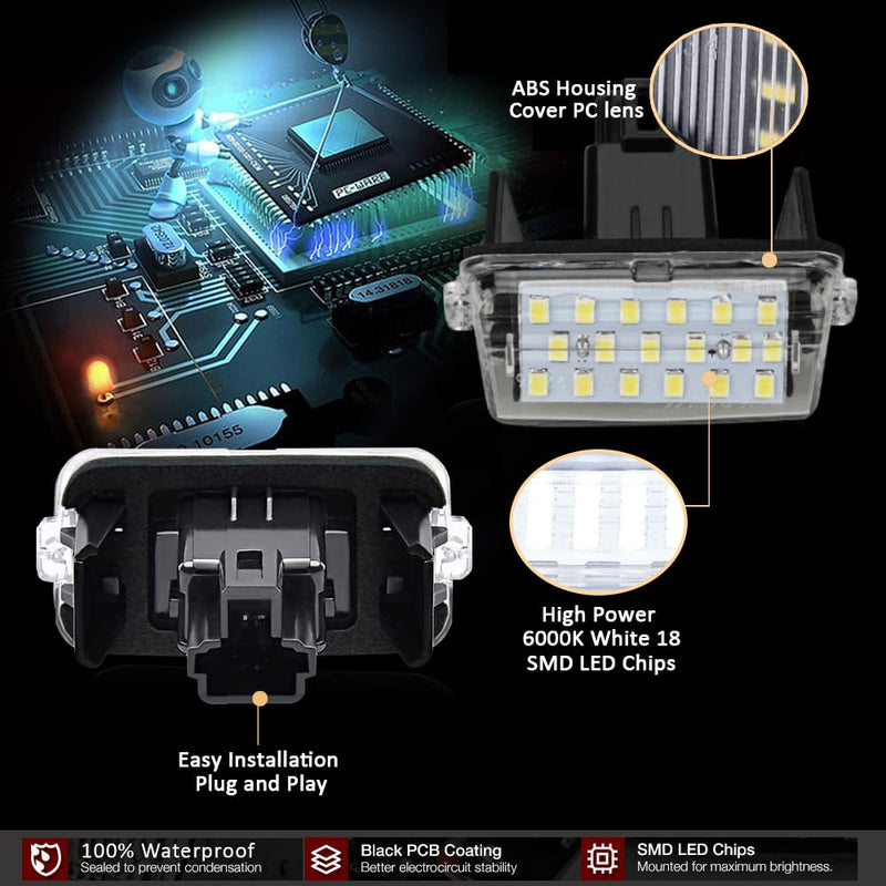 D-Lumina LED License Plate Light Tag Lamp Assembly for Toyo-ta Camry Highlander Avalon Prius C Yaris, Powered by 18-SMD Xenon White LED Tag Lights, Pack of 2 Toyota Camry/Highlander