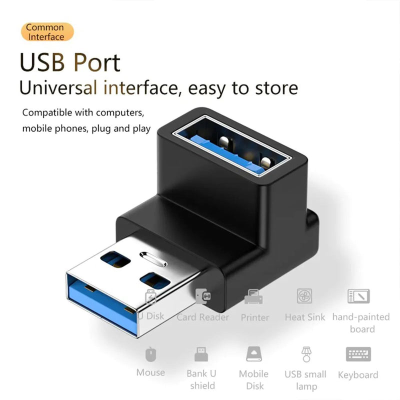 Fidioto 6 Pack 90 Degree USB 3.0 Adapter,Right Angle USB A Male to Female USB L Shape OTG Connector Extender Support Data Sync (5Gbps) or Charge (15W) for PC, Laptop, Mouse, desktops etc