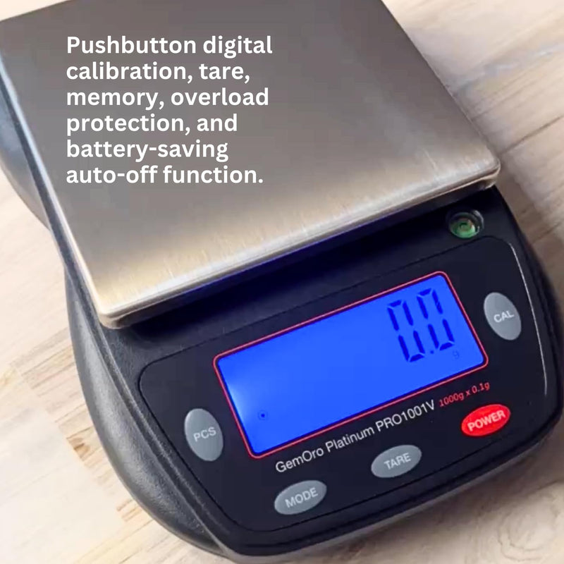 GemOro Platinum PRO1001V | Durable Precise Jewelers Countertop Portable Scale | Digital Precision Tool with Expert Professional Reading & Accuracy 1000g x 0.1g Readability (Black)