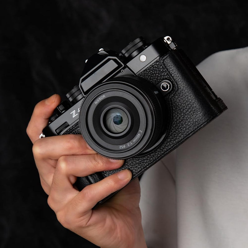 Handcrafted Vintage Half-Wrap Camera Protector Genuine Leather Camera Case for Nikon ZF (Black combination set) Black combination set
