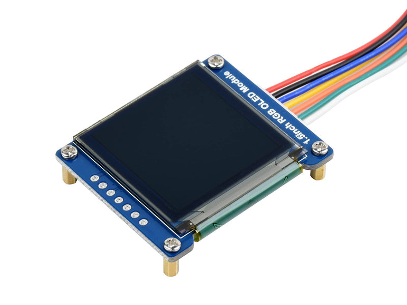 waveshare 1.5inch RGB OLED Display Module 128x128 Pixels 16-bit High Color (65K Colors) with Embedded Controller Communicating via SPI Interface.
