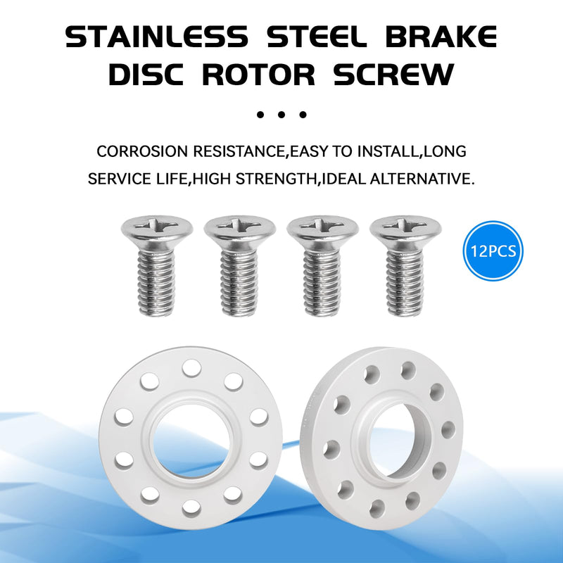 12PCS Rotor Screws Brake Rotor Retaining Screw, Brake Disc Rotor Screws 93600-06014-0H- for Front and Rear for Honda, Acura, Hyundai, Kia Models, Stainless Steel Retaining Hardware Bolts 12PCS