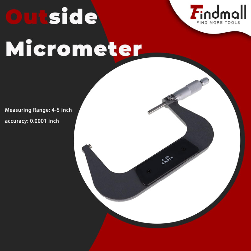 findmall 4-5" Outside Micrometer 0.0001" Carbide Tipped 4-5 Inch Micrometer Machinist Tool
