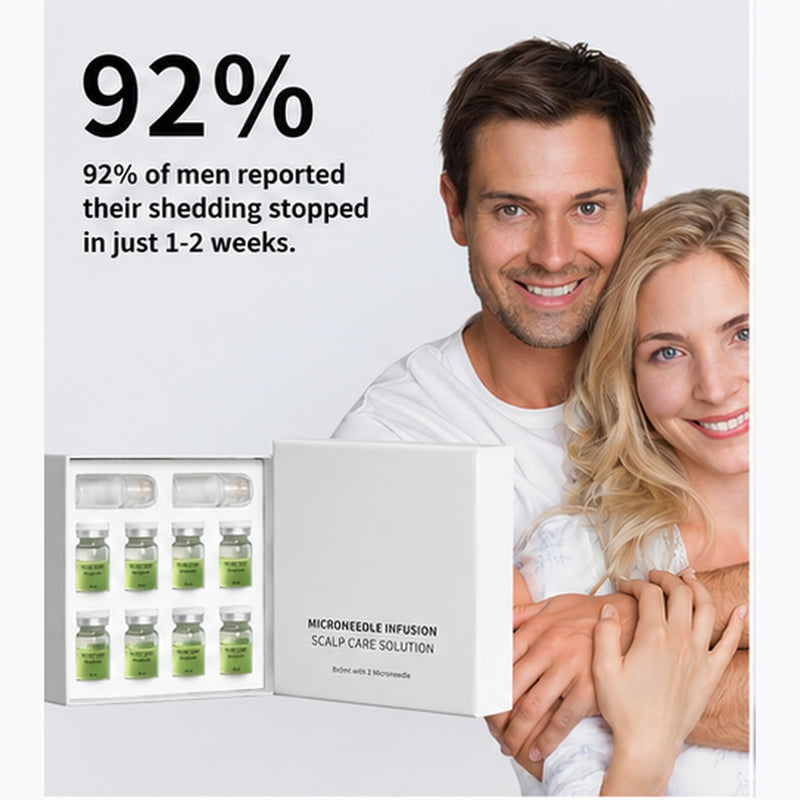 Hair Regrowth System with Micro-Infusion - Hair Density Care Kit | Scalp Serum for Men & Women, Microneedle Hair Roller Set with 2 Rollers & 8 Serums Refills