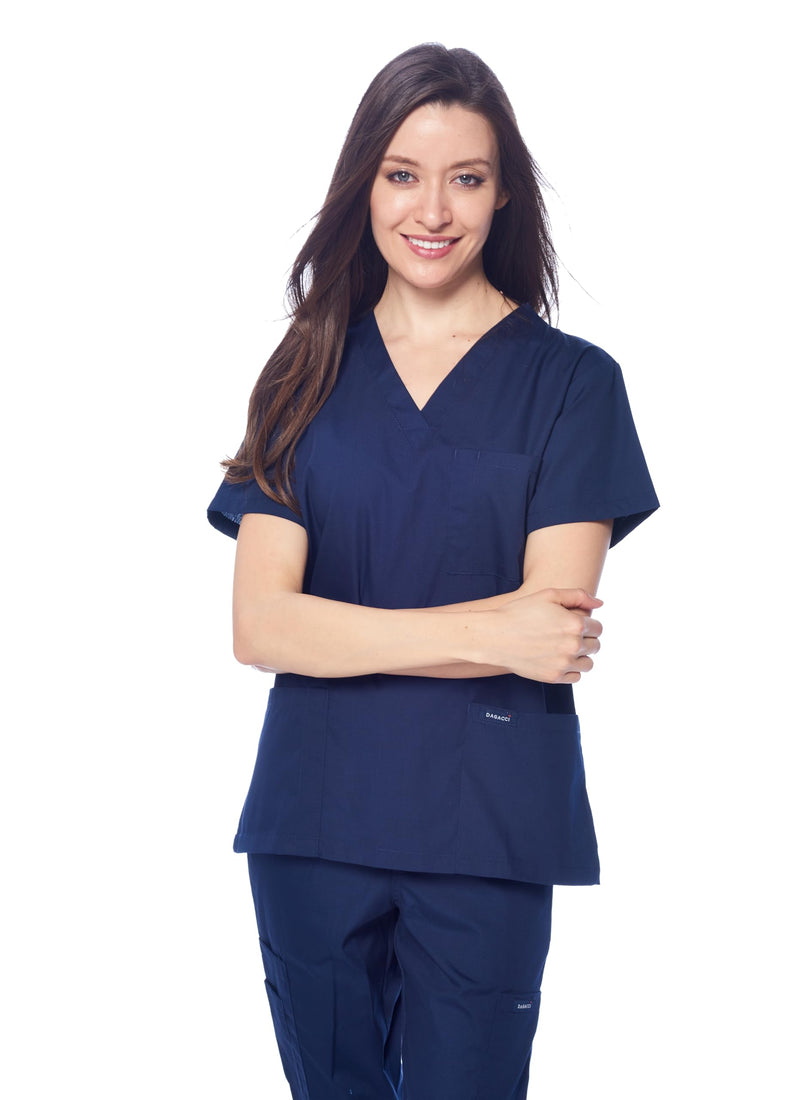 Dagacci Scrubs Medical Uniform Women and Man Scrubs Set Medical Scrubs Top and Pants 3X-Large Navy