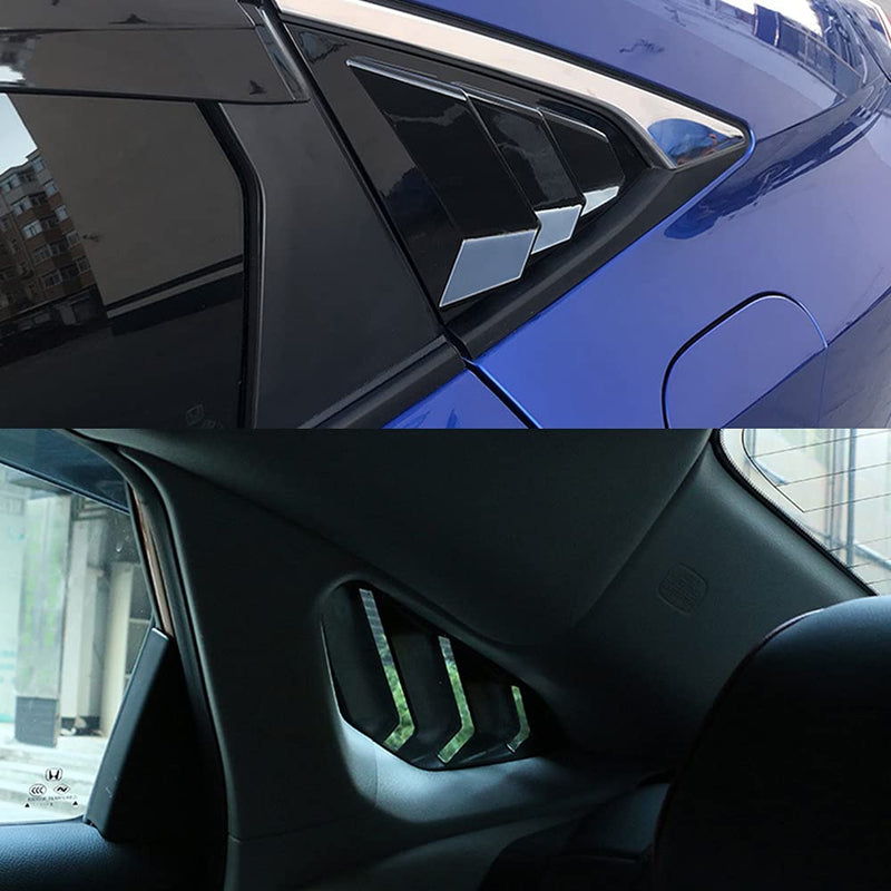 for 10th Gen Civic Sedan Rear Side Window Louvers Air Vent Scoop Shades Cover Blinds Racing Style Compatible with Civic Sedan 2021 2020 2019 2018 2017 2016 (Bright Black) Bright Black