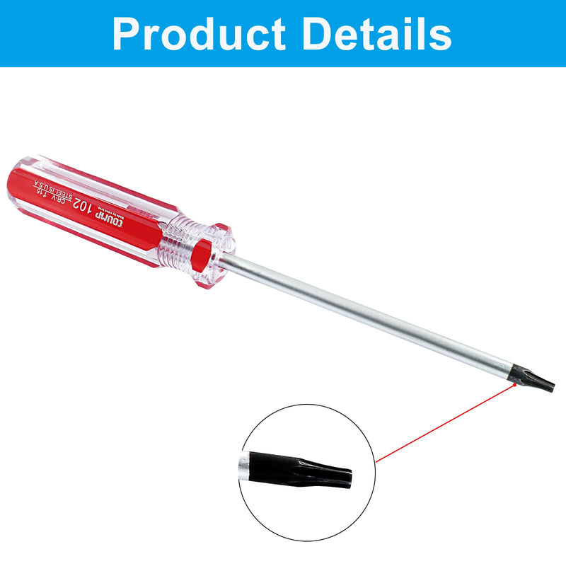 T15 Security Torx Screwdriver with Magnetic Tip, 7 Inch / 178mm Cr-V Steel Screwdriver for Repairing and DIY, 4 Inch Working Length with Red Insulated PVC Handle 1 T15