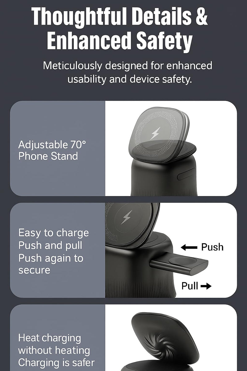 3 in 1 Wireless Charging Station for Apple MagSafe Charger, 15W Fast Magnetic MagSafe Charger Stand for iPhone 17 16 15 14 13 12 Apple Watch AirPods Series, Gifts for Men