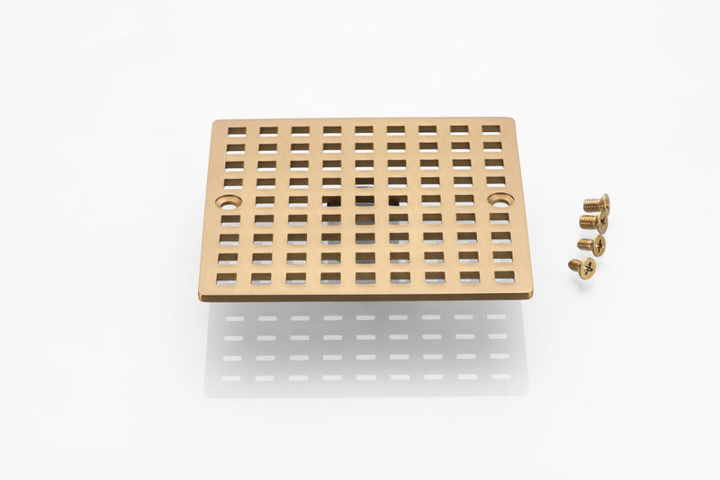 Square Shower Drain Cover, 4 Inch, SUS304 Stainless Steel, Hair Catcher Filter (Brushed Gold) Brushed Gold
