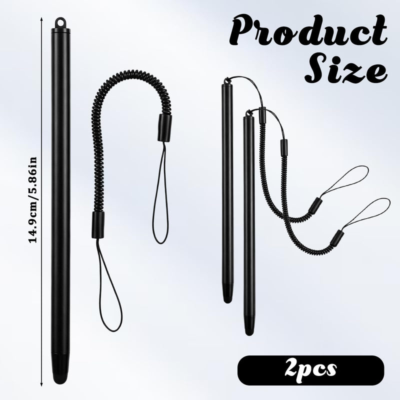 2 PCS Stylus Pen with Spring Tether, Universal Capacitive Touch Screen Pen for Tablets and Phones Anti-Scratch Silicone Tip Stylus for Tablets Drawing, Sketching and Note-Taking (Black)