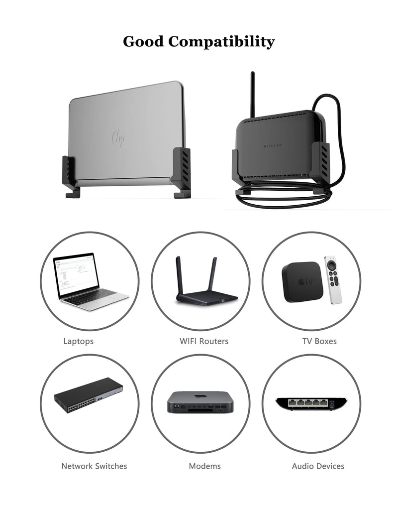 Universal Laptop Wall Mount Holder Cable Box Wall Mount Build-in Cable Management Hook Compatible with Laptops/WiFi Routers/Macbooks/TV Boxes/Network Switches/Modems/Audio Devices and More(Black) Black