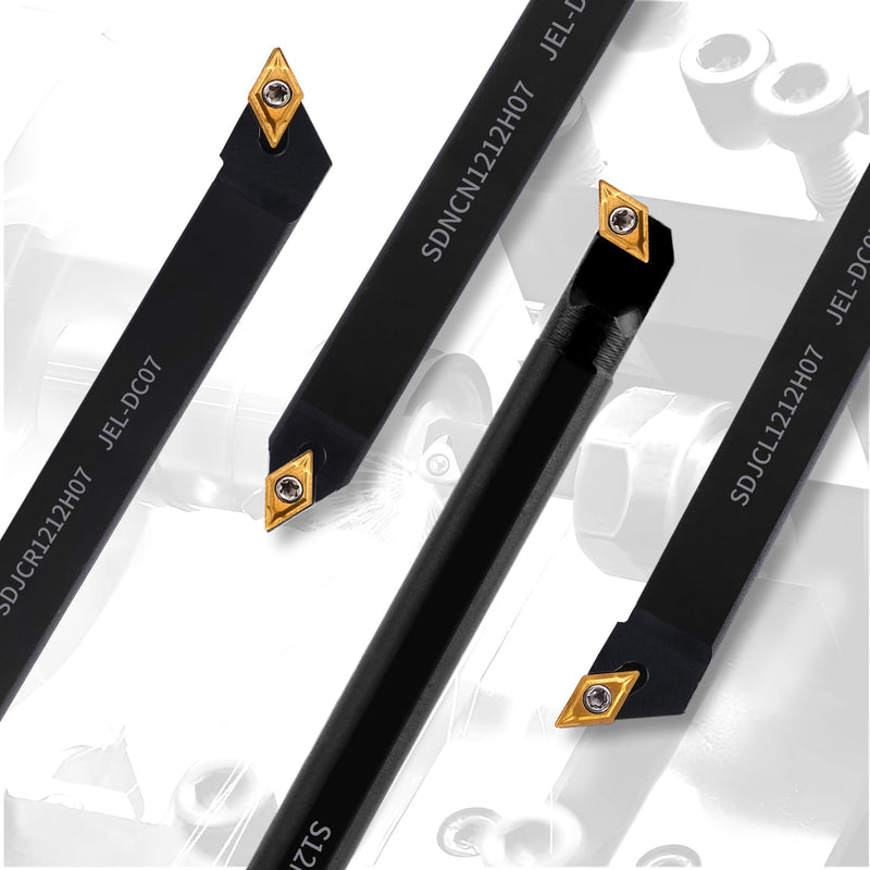 Indexable Lathe Turning Tool 1/2" Shank 14PCS Kit-4PCS Metal Lathe Tools Holder 10PCS DCMT21.51 Carbide Insert for Turning Boring Grooving SDJCR1212H07/SDNCN12120H07/SDJCL1212H07/S12M-SDUCR07 4pcs 1/2" 07shank +10pcs Inserts