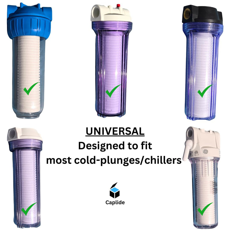 Universal Cold Plunge 30 Micron filter. Designed to be Non-clogging. Replacement cartridge for any 2.5" x 10" cold plunge canister. 6 months supply. 6-pack