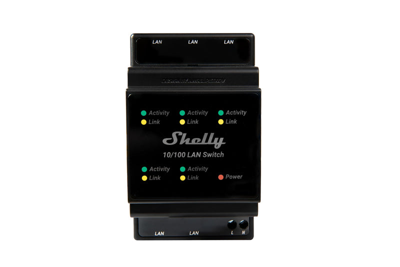 Shelly LAN Switch | 5 Port RJ45 10/100 Mbps Fast Ethernet Switch | DIN-Mountable | Fanless | Plug & Play | Energy-Saving | Easy Installation & Configuration | No Additional Adapter Required