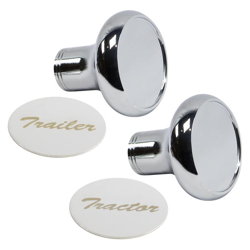 Chrome Air Valve Knob W/Glossy stainless steel "Tractor" & "Trailer" plaques Compatible with Peterbilt Kenworth Freightliner Set of 2 Air Valve Knob