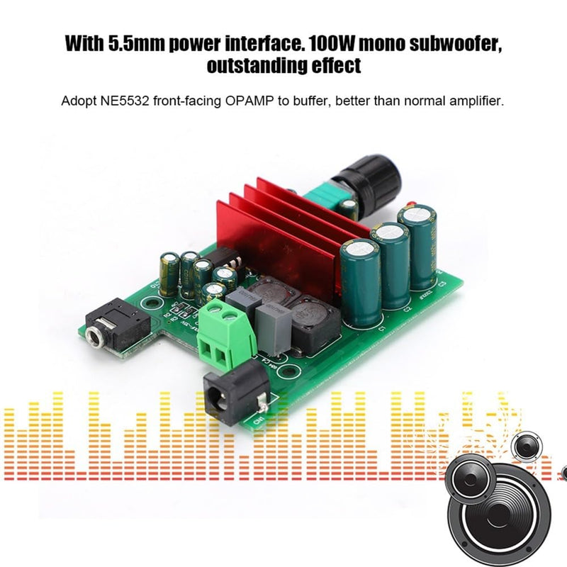 3.1 x 2.4 inch TPA3116D2 Digital Amplifier Board, 8-25VDC 100W Subwoofer Power Amplifier Module with NE5532 OPAMP, 5.5mm Jack