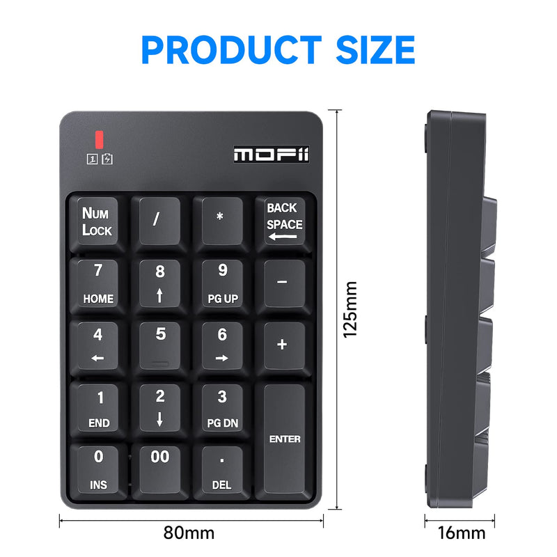 MOFII Bluetooth 5.1 Number Pad Wireless Numeric Keypad Silent 19 Keys USB Keypads, Portable Financial Accounting Numpad 10 Key for Laptop/Notebook/Surface Pro/PC - Black Bluetooth Ink Black