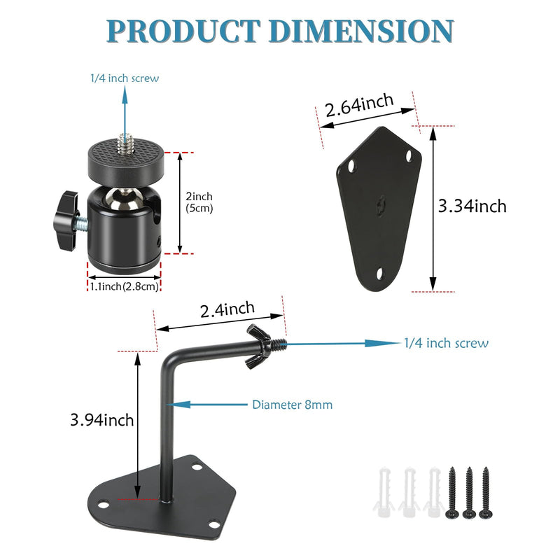 4-Pcs Camera Wall Mount Bracket, 360 Camera Mount with 1/4 Inch Thread, Metal Security Camera Mount, Camera Holder for Surveillance Cameras, Solar Panels, Lights