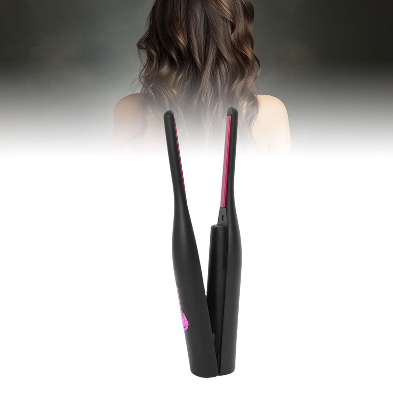 Pencil Flat Iron Cordless Small Flat Iron Hair Straightener Curler 2 in 1 with PTC Fast Heating & 2600mAh Battery (Black) Black