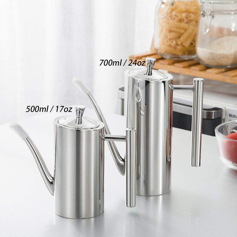 Sumerflos Olive Oil Dispenser Bottle Stainless Steel, 700ml/24oz Drip-Free Pouring Oil Pot, Large Oil Storage Container for Salad and Kitchen Cooking 24 Ounces