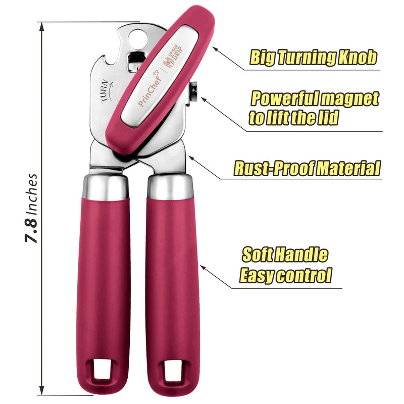 Can Opener, No-Trouble-Lid-Lift Manual Handle Can Opener With Magnet and Beer Opener, Red