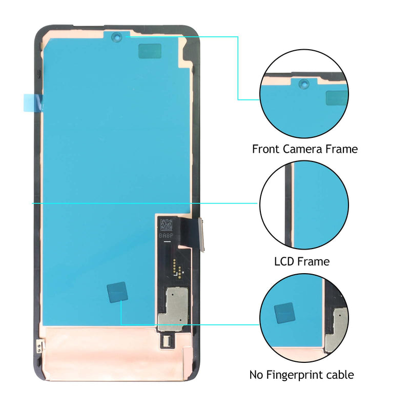 AMOLED for Google Pixel 8 Pro LCD Screen Replacement for Google Pixel 8 Pro LCD Display Touch Screen Display Assembly Repair Kits with Frame GC3VE, G1MNW (Fingerprint Cable Transfer Required)