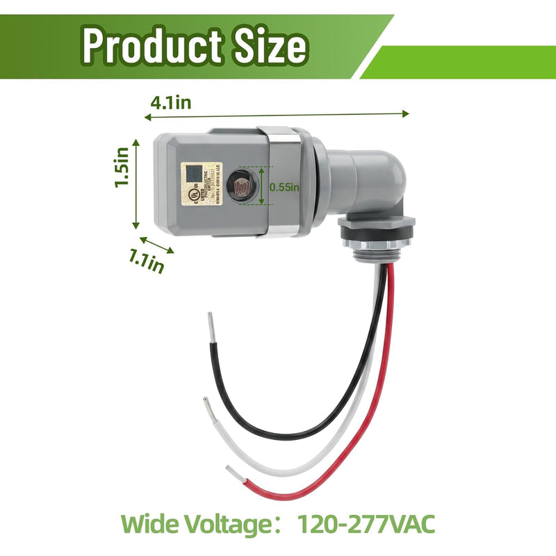 2 Pack Dusk to Dawn & Day Night Sensor, Wide Voltage 120-277VAC, 50/60 Hz, IP65 Waterproof, Swivel Mount Photocell for Yard/Parking Lot/Street