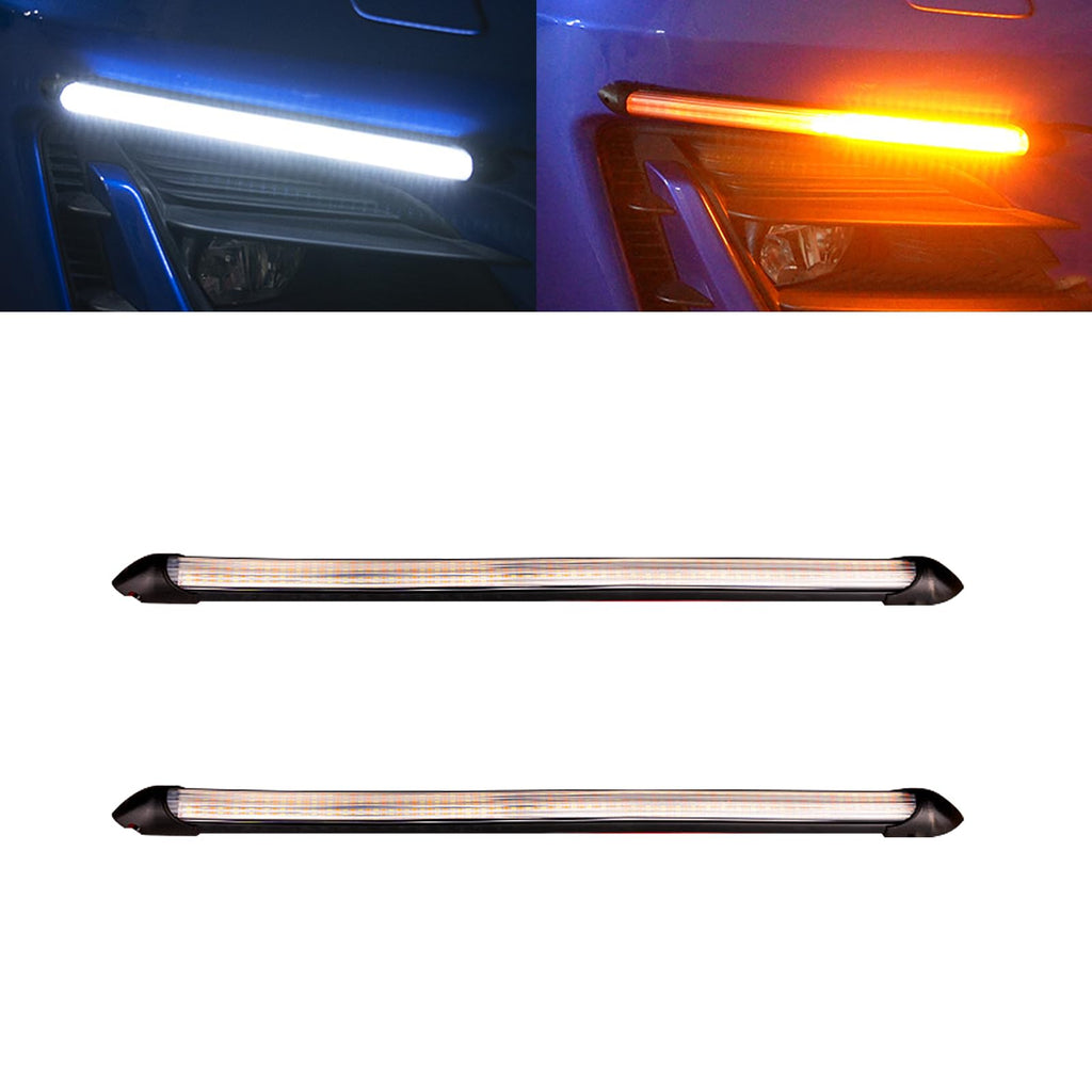 2 PCS LED Car Daytime Running Lights, Yellow Light Running Water Turn Signal Light, White High Brightness Car Light Bar, Universal for Most Cars (White #XL) 2 PCS #XL