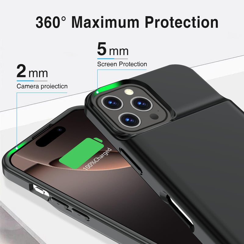 GIN FOXI Battery Case for iPhone 16 Pro Max,Rechargeable Charging Case Charger 8500mAh Ultra-Slim Lightweight 15W Fast Battery Pack Anti-Fall TPU Juice Box for 16 Pro Max (6.9 inch) Black